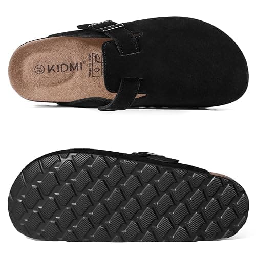 KIDMI Genuine Suede Clogs for Women Cork Footbed Sandals Leather Mules Potato Shoes with Arch Support thumbnail 3