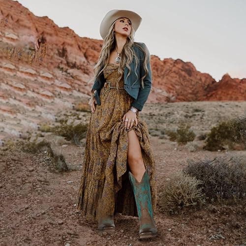 J's.o.l.e Women's Floral Embroidered Cowboy Boots Square Toe Fashion Western Cowgirl Boots thumbnail 2