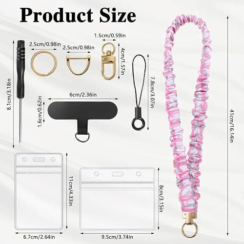 Pink & Green Scrunchie Lanyard for ID Badges Stretchy Teacher Lanyards | Scrunchie Lanyard for Id Badges, Teacher Gifts Lanyards Stretchy Scrunchie Lanyard with Id Holder for Women thumbnail 3