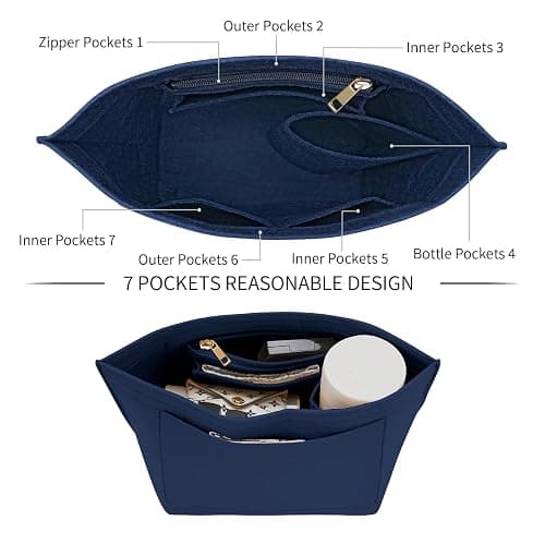 LOUKAYCCI Felt Purse Organizer Insert for Longchamp Le Pliage M Handbag Insert (Dark Blue, Medium) thumbnail 6