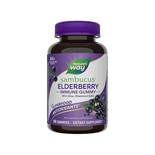 Nature’s Way Sambucus Elderberry Immune Support Gummies for Kids & Adults* with Black Elderberry Extract, Vitamin C, Vitamin D3, and Zinc, 60 Gummies (Packaging May Vary) - Image 1