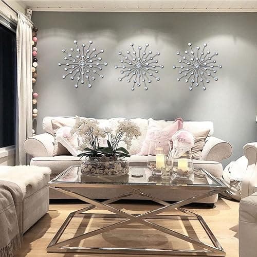 ZEXUIRU 3 Set Silver Metal Jeweled Wall Art Bling Crystal Home Décor Sun Burst Rhinestone Wall Hanging Diamond Accents thumbnail 5