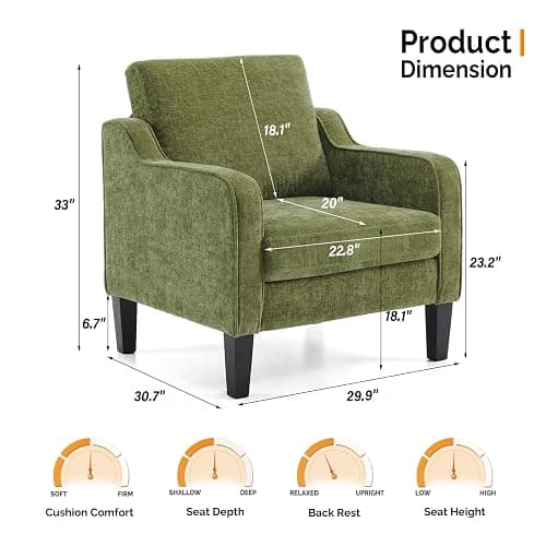 VINGLI Accent Chairs Set of 2, Modern Traditional Armchair for Living Room | Olive Green Reading Chair for Bedroom, Chenille Upholstered Sofa Chairs, Comfy Chair for Small Space, Apartment, Waiting Room thumbnail 2