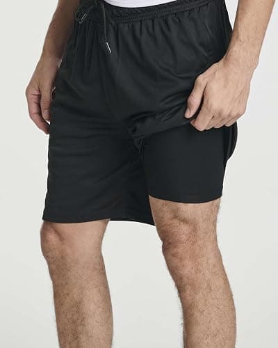 Real Essentials 3 Pack: Men's 2 in 1 Mesh 7" Running Workout Gym Shorts with Compression Liner (Available in Big & Tall) thumbnail 5