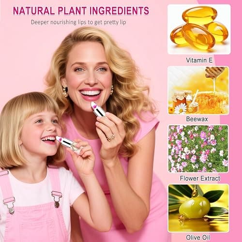 firstfly Pack of 6 Crystal Flower Jelly Lipstick, Long Lasting Nutritious Lip Balm Lips Moisturizer Magic Temperature Color Change Lip Gloss (Pink) thumbnail 6