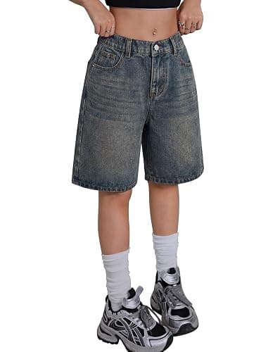 Peakpride Girls Jean Shorts High Waisted Wide Leg Baggy Denim Shorts for Teen Trendy Y2k Vintage Bermuda Jorts 13-16Y - Image 1