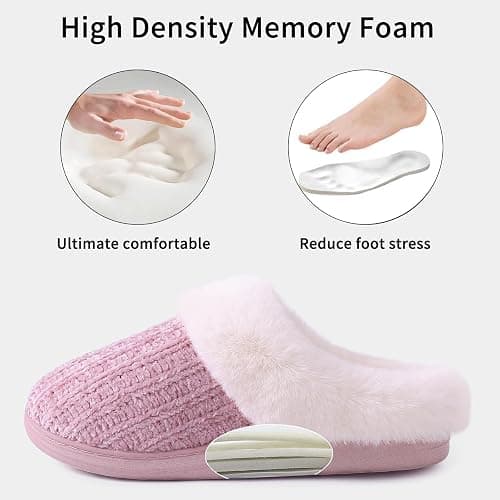 Evshine Warm Knit House Slippers for Women Comfy Wool-Like Lined Chenille Slippers with Memory Foam and Indoor Outdoor Soles thumbnail 5
