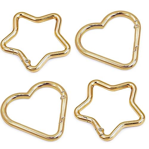 Keychain Rings Heart Star Carabiner - 4pcs Gold & Silver Keyrings Clips Bulk for Crafts Bag Charms - Image 1
