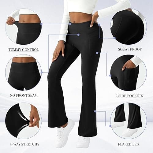COPYLEAF Womens Yoga Pants with Pockets High Waisted Flare Leggings Bell Bottom Yoga Dress Pants Seamless Bootcut Pants thumbnail 3