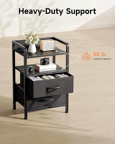 Lazzanto Night Stand Bedside Charger Bedroom - Nightstand with Charging Station & LED Light Strip, Night Stand with Storage Shelf & 2 Fabric Drawers, Morden End Table with U-S-B Ports & AC Outlets thumbnail 7