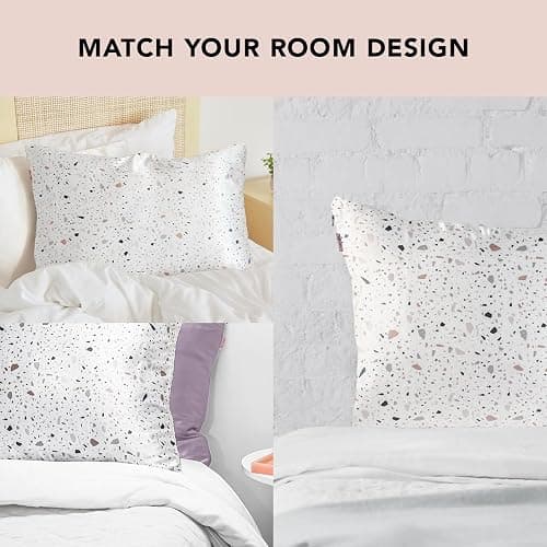 Kitsch Satin Pillowcase with Zipper for Hair & Skin, Softer Than Silk Pillow Cases Queen, Wrinkle-Free, Smooth and Cooling Satin Pillow Covers, Standard Size 19"x26", White Terrazzo thumbnail 6