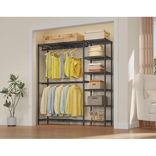 VIPEK X2 Expandable Reach-in Closet Racks Adjustable from 3'3" to 4'8" Portable Open Walk-in Closet Rack System with Flexible Shelves and Hanger Rods Clothing Rack for Hanging Clothes, Black thumbnail 2