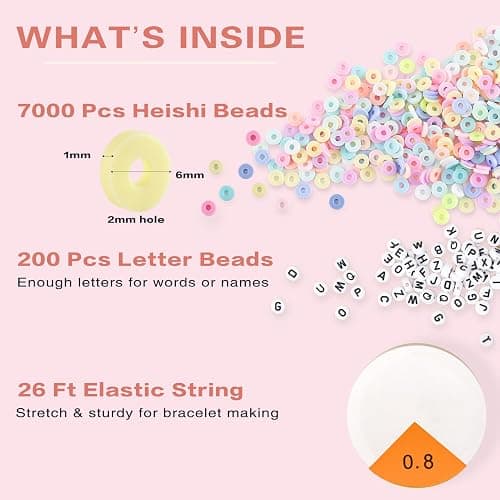 ADIIL 7200pcs Clay Beads Bracelet Making Kit, 6mm Polymer Heishi Beads for Jewelry Making, Friendship Bracelet Kit Birthday Gift for Adults Colorful thumbnail 5