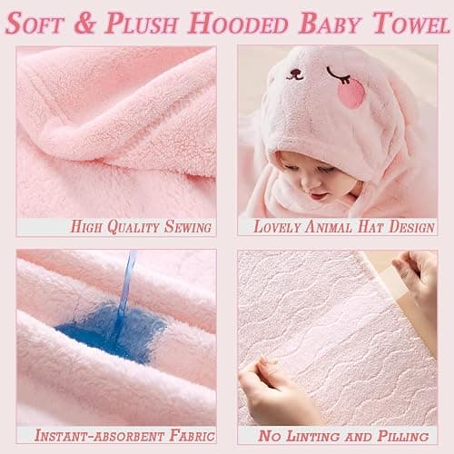 FOINEMYED 2 Pack Hooded Towels for Toddlers - Thick 55" x 27.5" Baby Bath Towel Set for Girls and Boys - Super Absorbent, Age 1-5, Elephant & Rabbit thumbnail 4