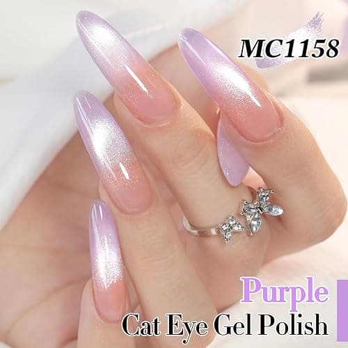 Double Rhythm 0.5 Oz Cat Eye Gel Polish with Magnet Same Color Same Bottle Holographic Glitter Shimmer Translucent Color Salon 15 ML Magnetic Nail Art (Purple-MC1158) thumbnail 4
