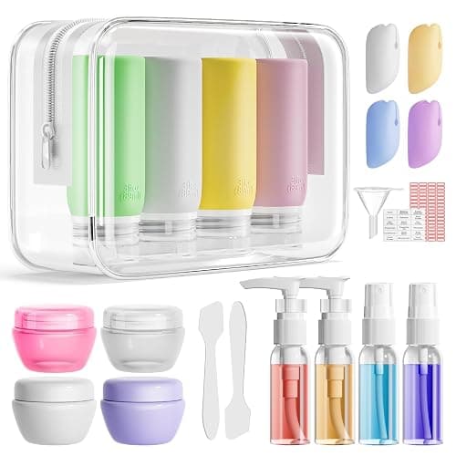 Muslish 21 Pack Leak Proof Silicone Travel Bottles Set, TSA Approved Containers for Toiletries, Travel Size Accessories and Shampoo Conditioner Bottles with Toiletry Bag (BPA Free) - Image 1