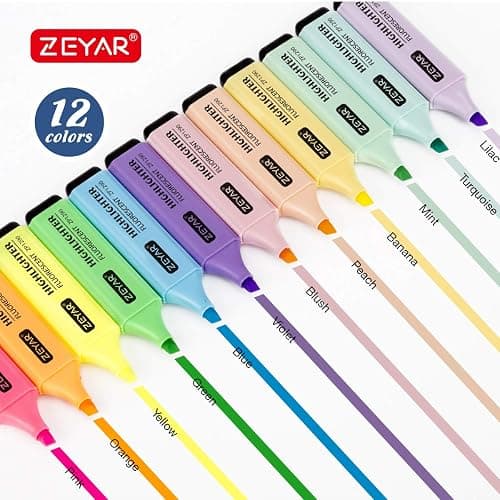 ZEYAR Highlighter, Chisel Tip Marker Pen, AP Certified, Assorted Colors, Water Based, Quick Dry (12 Colors) thumbnail 3