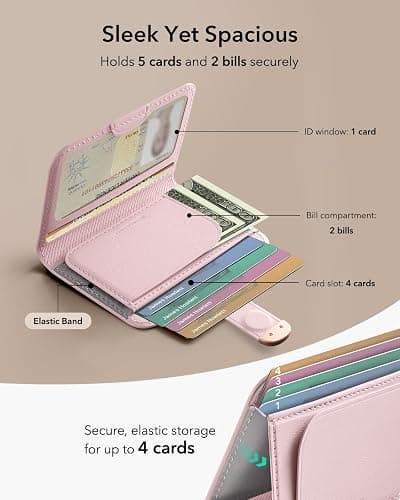 ESR Aura Clutch for MagSafe Wallet for Women, 5 Card Holder, RFID Blocking, MagSafe Sticker Included, Magnetic Wallet for iPhone 17e/17/16/15/14/13/12 Series (Not mini), Select Samsung Devices, Pink thumbnail 3