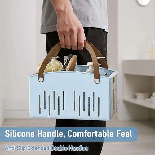 Delamu Portable Shower Basket Caddy with Double Handle Foldable Dry Wet Separation Design 11.0 × 7.1 × 6.5in, Travel, Camping, Gym, College Bathroom Tote, Blue, Ideal Christmas Gifts for Girls thumbnail 6