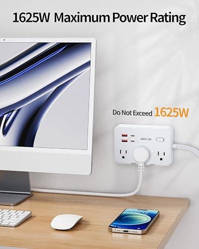 DEPOW Surge Protector Power Strip, 3 FT Extension Cord with 6 AC Outlets(1625W/13A) 4 USB Ports,1050J Surge Protection, Wall Mountable Charging Station for Office, Home, White thumbnail 2