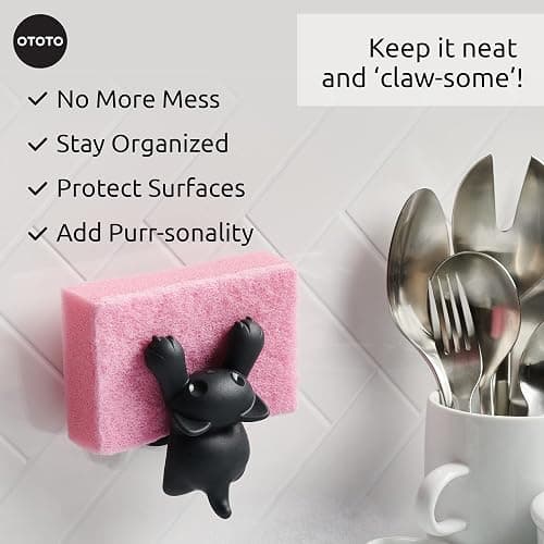OTOTO Scrubby Cute Cat Sponge Holder for Kitchen Sink - Dishwasher Safe Dish Organizer- Compact, Cute Kitchen Accessories, Dish Sponge, White Elephant Gifts thumbnail 6