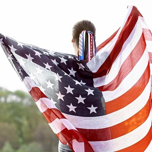Girls Patriotic Ponytail Hair Ribbon Streamer 4th of July Red White Blue American Flag Pony Holder Elastic Hair Tie Bands Independence Memorial Day outfit Pigtail Decor Accessories thumbnail 4