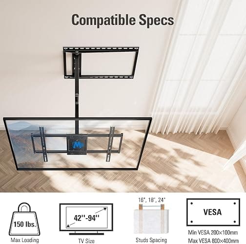 Mounting Dream Long Arm TV Wall Mount Full Motion TV Mount for 42-94" TVs | Wall Mount TV Bracket with 40" Extension Arm, Swivel & Tilt, Fits 16", 18", 24" Studs, Max VESA 800x400mm, Holds up to 150lbs thumbnail 6