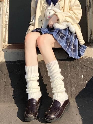 Dubute Beinwärmer für Damen und Mädchen, japanischer Stil, Y2K, Kawaii-Strickstiefelsocken, Kawaii-Knöchelsocke, weiß, One size thumbnail 2