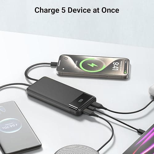 Power Bank 20000mAh with Built in 3 Cable, 22.5W Fast Charging Portable Charger PD 3.0 QC 3.0 USB-C Input & Output LED Display, Camping Battery Pack for iPhone, Samsung, iPad, and More thumbnail 4