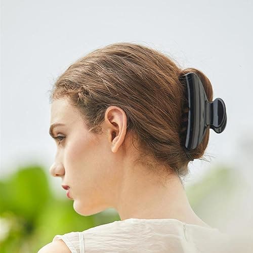 Big Claw Hair Clips for Women Girls Tortoise Hair Jaw Clips Large Hair Claw Clamps Celluloid Hair Clasp 2 Pack - Leopard claw clips + Big black hair claw thumbnail 2