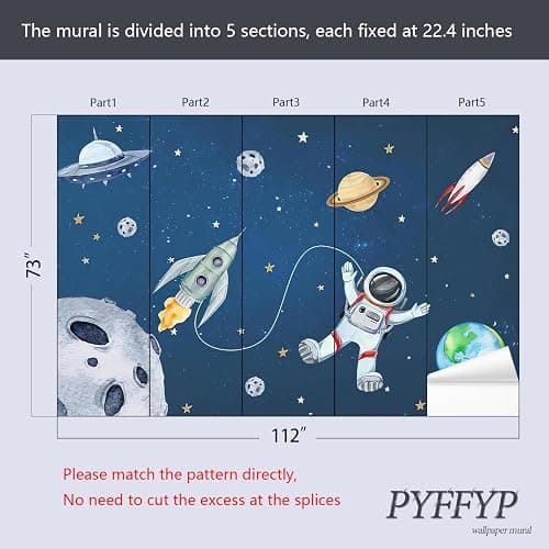 PYFFYP- Space Wallpaper Cartoon Planet Wallpaper murals for Nursery Kids Bedroom（Not Peel and Stick） thumbnail 2