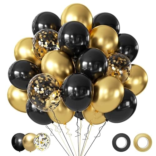 Black and Gold Balloons, 50PCS 12 Inch Black and Gold Confetti Balloon Party Decorations for Birthday,Graduation,New Years,Wedding,Engagement Party Decorations - Image 1