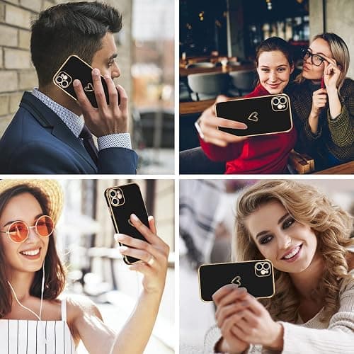 GUAGUA Case for iPhone 12, iPhone 12 Cases Cute Heart Pattern Soft TPU Plating Cover for Women Girls with Camera Protection & 4 Corners Shockproof Protection Phone Cases for iPhone 12 6.1" Black thumbnail 8