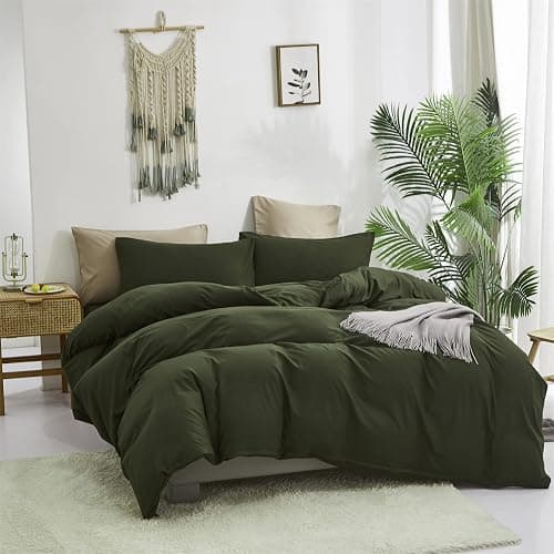 Luxlovery Dark Green Comforter Set Queen Olive Green Bedding Comforter Men Army Bedding Set Soft Breathable Blanket Quilts Minimalist Bedding for Queen Bed - 1-army Green - Queen thumbnail 2