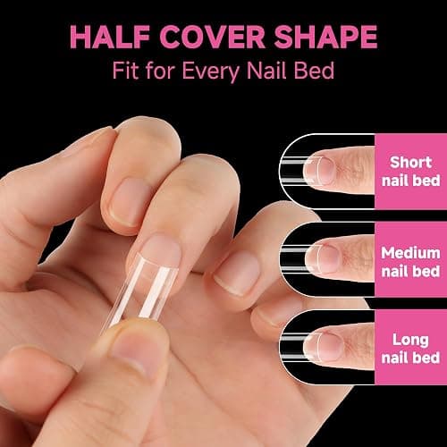 UNA GELLA No C Curve Medium Square Nail Tips 504 Pcs Half Cover Square Gel Nail Tips Pre-file Half Matte Straight Nails Tips Clear Fake Nails For Nail Extension Home DIY Salon with Box thumbnail 7