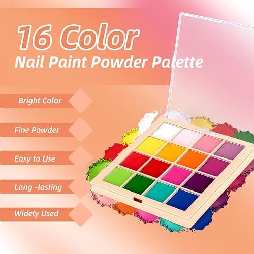 Nail Pigment Powder Palette Set, 16 Colors Ombre Nail Powder Palette French Aura Nails Ombre Nail Brush Nail Long-lasting Manicure Art DIY Accessories (06) thumbnail 2