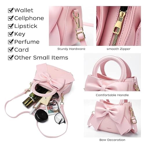 Small Purses for Women Crossbody Bag, Vegan Leather Crossbody Purses and Handbags with Top Carry Handle and Cute Bow Knot thumbnail 5