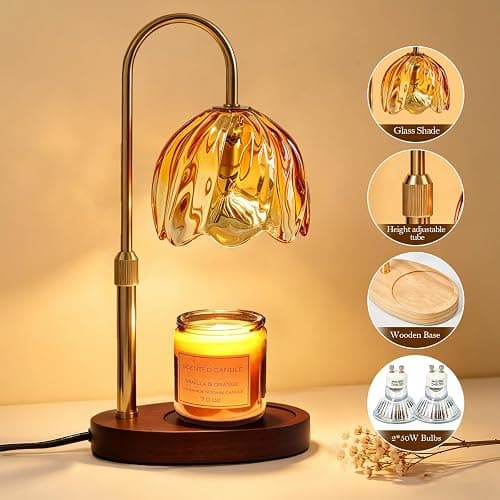 Flower Candle Warmer Lamp with Timer, Dimmable Adjustable Height Wax Melts Warmer for Jar Candles, Birthday Gifts for Womer Mom, House Warming Gifts New Home, Bedroom Living Room Decor (Amber) thumbnail 4