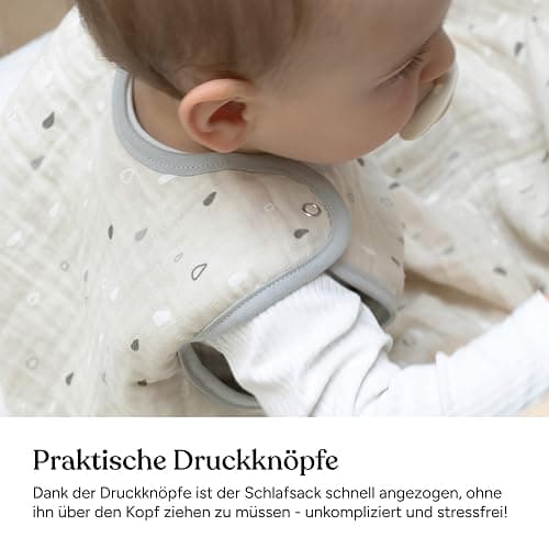 Ehrenkind® Baby Sommerschlafsack Rund Musselin | aus weicher OEKO-TEX zertifizierter Bio-Baumwolle | Sommer Baby Schlafsack Baby 1 TOG Gr. 50/56 Grau-Weiße Punkte - 50-56 - Grau-Weiße Punkte thumbnail 7