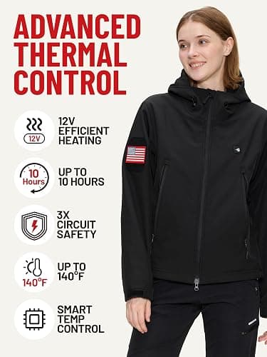 HEATIX Women’s Heated Jacket with 12V Battery Pack - 5 Heat Zones Softshell Heated Coat for Outdoor Hiking & Recreation thumbnail 5
