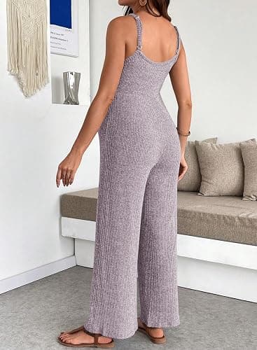 BLENCOT Maternity Ribbed Jumpsuit Stretchy One Piece Wide Leg Romper | Women's Sleeveless Square Neck Adjustable Strap High Waist Casual Lounge Sets Pregnancy Clothes Fashion 2026 thumbnail 2