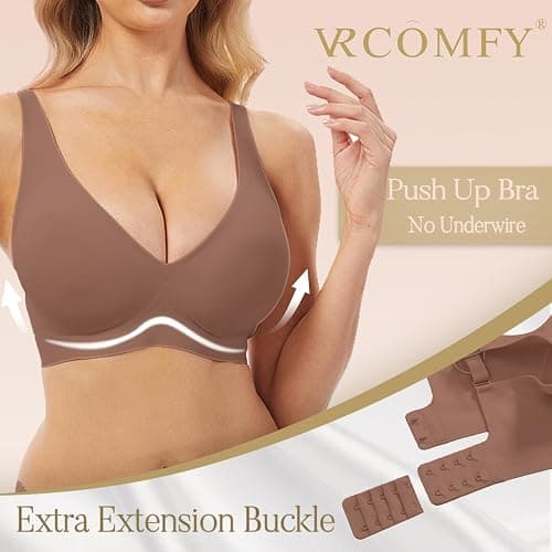 Jelly Wireless Bra Deep V Push Up Seamless T-Shirt Comfortable Plunge No Underwire Bras with Adjustable Straps Everyday Bras thumbnail 2