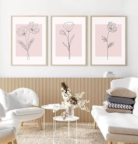 Baccone Pink Wall Art Pictures Decor Blush Pink Flower Canvas Painting Floral Botanical Wall Art Girl Room Poster Aesthetic Coquette Artwork for Bedroom Office Bathroom 12x16 Inch UNFRAMED set of 3 thumbnail 4