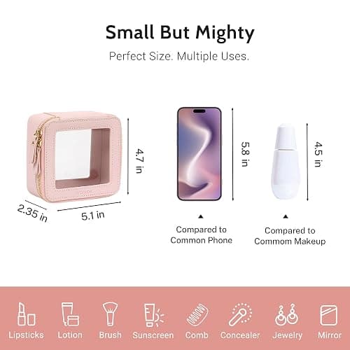 Aveniee Mini Clear Makeup Bag, Small Cosmetic Bags Travel Toiletry Pouch Organizer, TSA Approved Make up Case with Zipper, Car Bag for Essentials,Pink thumbnail 5