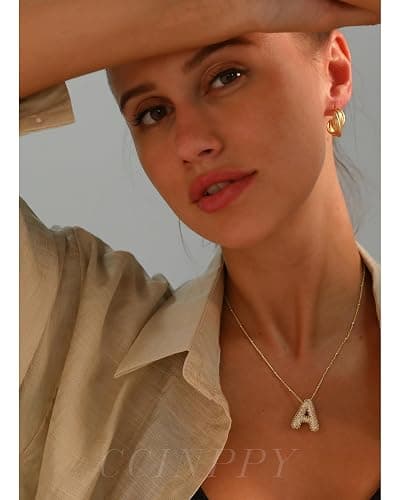 CCINPPY Letter Necklace, 14k Gold Plated Bubble Balloon Dainty Necklace for Women, Chunky Initial Charm Pendant Name Necklace Personalized thumbnail 3