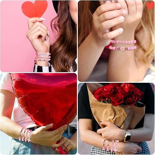THRELE 3500pcs Pink Clay Beads for Bracelets Making Kit, 6mm Heishi Polymer Flat Round Disc Clay Beads for Jewelry Making Pink thumbnail 7
