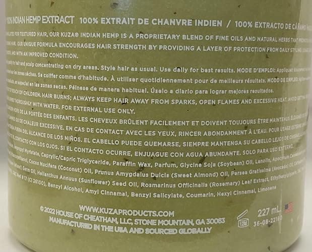 Kuza 100% Indian Hemp Hair & Scalp Treatment, 7.7oz - Improves Dry Hair and Scalp thumbnail 4