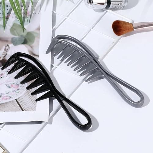 Dladhict 2Pcs Wide Tooth Comb for Wet Curly Wavy Thick Long Hair - Premium Plastic Grip for Wigs, Barber Salon - Large Shark Teeth Anti-Static Hair Combs for Men Women (Black, Grey) thumbnail 7