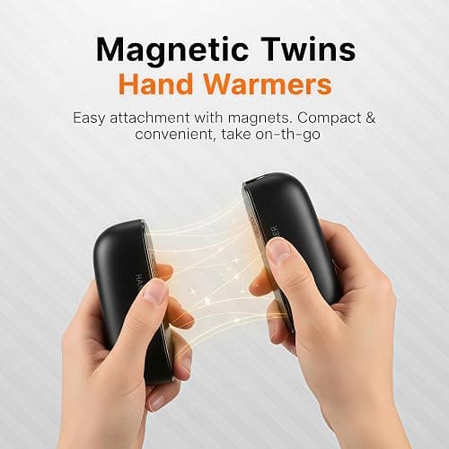 2 in 1 Magnetic Hand Warmers, Portable Rechargeable Pocket Heater, 45-60℃ 3-Level Adjustable with Digital Display, Skin- Friendly, Aluminum Alloy Inner Case for Outdoor Camping thumbnail 3