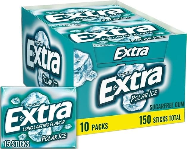 EXTRA Polar Ice Chewing Gum Packs, Sugar Free Gum in Bulk with Strong Mint Flavor for Freshening Breath, 15 Sticks (10 Pack) for Long Lasting Freshness - Image 1